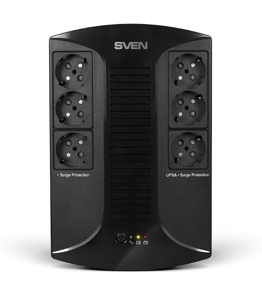 Источник бесперебойного питания SVEN UP-L1000E 1000VA/500W (6 розеток: 3х UPS/сетевой фильтр+3 x сетевой фильтр)