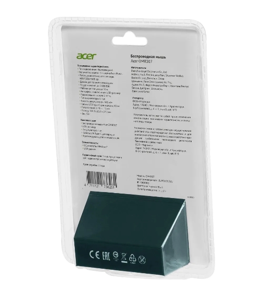 Мышь беспроводная Acer OMR307 черный, 1600 dpi, радиоканал, USB, кнопки - 4