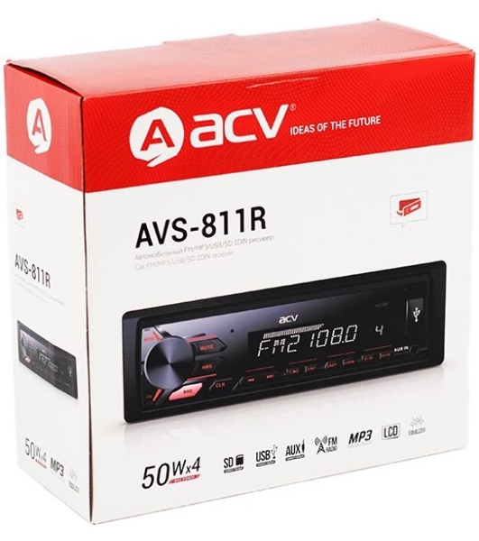 Автомагнитола ACV AVS-811R, 1 DIN, USB Type-A, AUX, съёмная панель