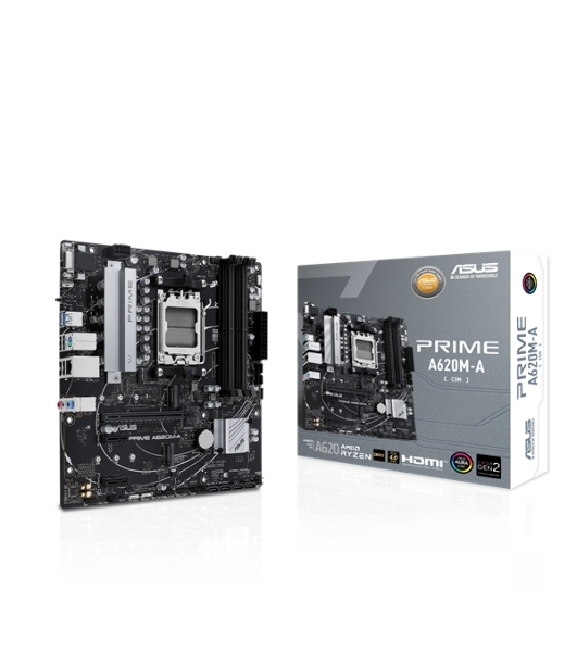 Материнская плата ASUS PRIME A620M-A-CSM, AM5, AMD A620, 2xDDR5, 4xSATA, 2xM.2, 1xPCI-E 4.0 x16, 1xHDMI, 1xDP, 1xVGA, 1x 1Gb LAN, 2xUSB-A 3.2 Gen 1, 4xUSB-A 2.0, 3x3.5 мм, 7.1, Micro-ATX