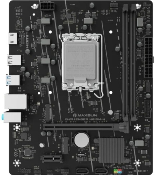 Материнская плата Maxsun Challenger H610M-H V1, LGA1700, Intel H610, 2xDDR4, 2xSATA, 1xM.2, 1xPCIe 4.0 x16, 1xPCIe 3.0 x1, 1xHDMI, 1x1Gb LAN, 2xUSB-A 5Gbps, 4xUSB-A 2.0, 2x3.5 мм, 5.1, mATX