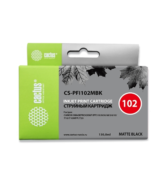 Картридж струйный Cactus CS-PFI102MBK черный матовый (130мл) для Canon iPF500/iPF600/iPF700/MFP M40/iPF765/LP17/LP24