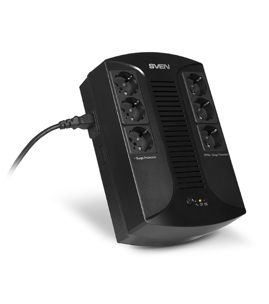 Источник бесперебойного питания SVEN UP-L1000E 1000VA/500W (6 розеток: 3х UPS/сетевой фильтр+3 x сетевой фильтр)