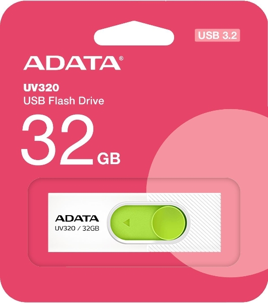 Флешка USB ADATA UV320 (AUV320-32G-RWHGN), 32Gb, USB 3.2, R/W 100/30, белый/зеленый