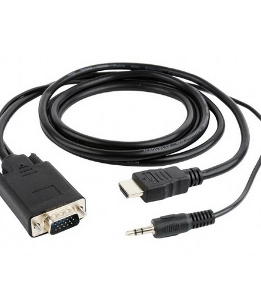 Кабель HDMI->VGA Cablexpert A-HDMI-VGA-03-6, 19M/15M + 3.5Jack, медь, позол.разъемы, 1.8м, черный, пакет