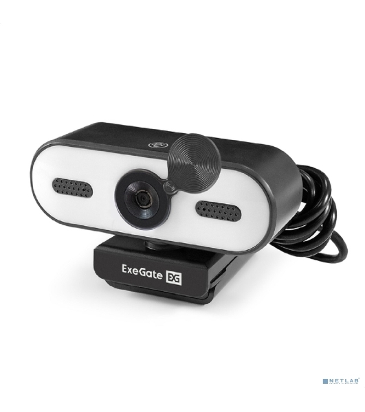 Веб-камера ExeGate eStudio EW-722 2560x1440, 30 кадр/с, USB Type-A, микрофон (2 шт, шумоподавление), автоматическая фокусировка, автоосвещение, шторка приватности, универсальное крепление