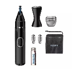 Триммер Philips для носа и ушей, черный, корпус - пластик, 3 насадки-гребня, насадка - триммер, щеточка для очистки, мягкий чехол, батарейка, фото 1