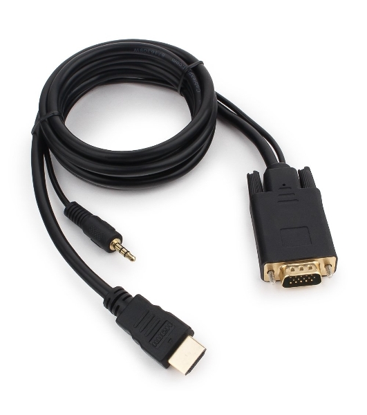 Кабель HDMI->VGA Cablexpert A-HDMI-VGA-03-6, 19M/15M + 3.5Jack, медь, позол.разъемы, 1.8м, черный, пакет
