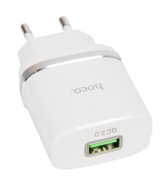 Сетевое зарядное устройство + Кабель Micro HOCO HC-16286 C12Q/1m/QC 3.0/1 USB/Выход: 5V_9V_12V, 18W, белый