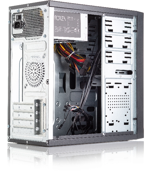 Компьютерный корпус с блоком питания 450Вт. Сase Forza mATX, 450W, 2xUSB 3.0, Black, w/o FAN, 12 см fan PSU, power cord