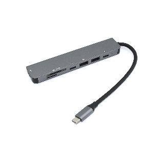 Адаптер Type-C на HDMI, PD+, USB 3.0*2 + SD/TF для MacBook, серебро