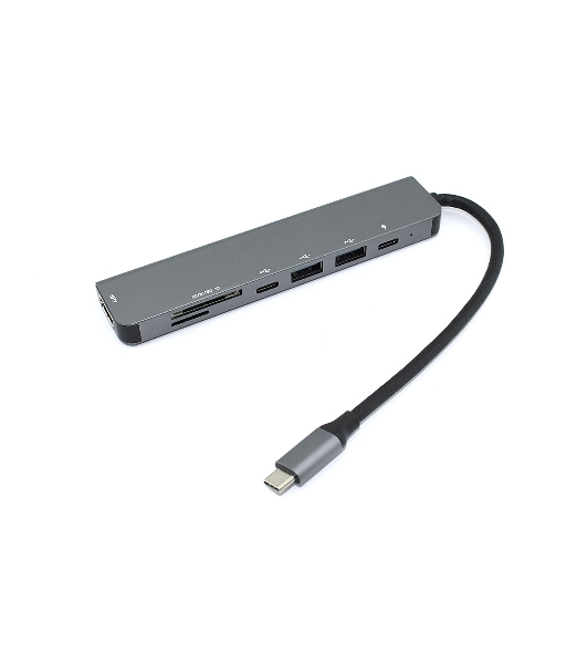 Адаптер Type-C на HDMI, PD+, USB 3.0*2 + SD/TF для MacBook, серебро