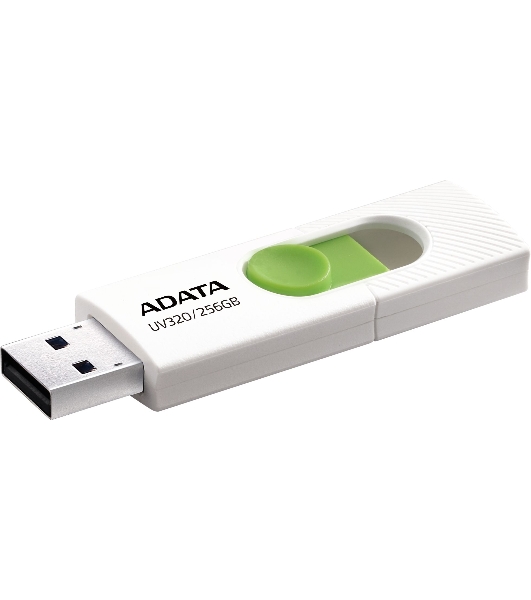 Флешка USB ADATA UV320 (AUV320-256G-RWHGN), 256Gb, USB 3.2 Gen1, R/W 100/30, белый/зеленый