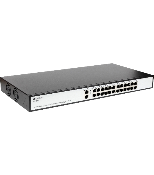 Коммутатор неуправляемый PoE ORIGO OS1226P/285W/A1A 24x100Base-TX PoE+, 2x1000Base-T, PoE-бюджет 285 Вт, корпус металл