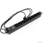 Hyperline SHE19-8SH-S-2.5IEC Блок розеток для 19' шкафов, горизонтальный, с выключателем с подсветкой, 8 розеток Schuko (10A), 250В, кабель питания 3х1.0мм2, длина 2.5 м, с вилкой IEC 320 C14, 482.6x4, фото5