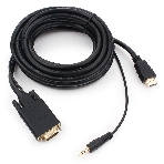 Кабель HDMI->VGA Cablexpert A-HDMI-VGA-03-5M, 19M/15M + 3.5Jack, медь, позол.разъемы, 5м, черный, пакет, фото 1