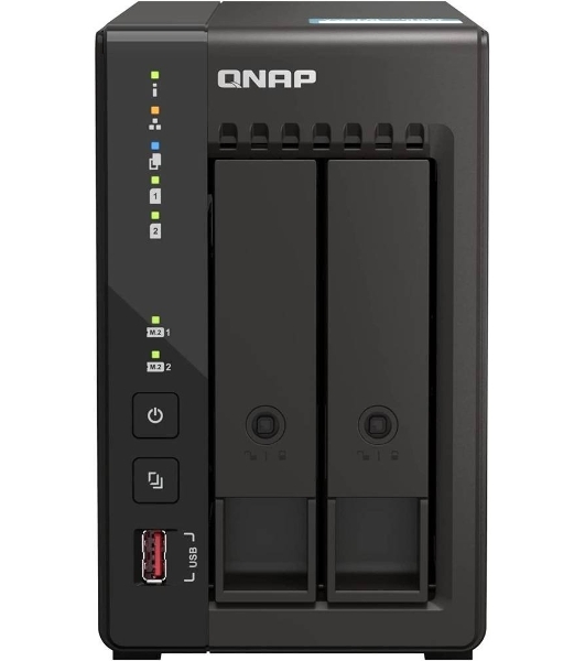 SMB QNAP TS-253E-8G NAS, 2-tray w/o HDD. 2xHDMI-port. 4-core Celeron J6412 2-2.6 GHz, 8Gb DDR, 2x2.5Gb LAN, 2 x M.2 2280 PCIe Gen 3 x2, 2x USB 3.2 Gen 2 (10Gbps) Port, 2x USB 2.0 port