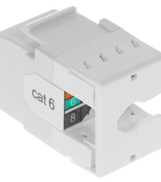 Модуль Keystone, RJ45, неэкранированный, кат.6, со встроенной шторкой, 180 градусов, белый