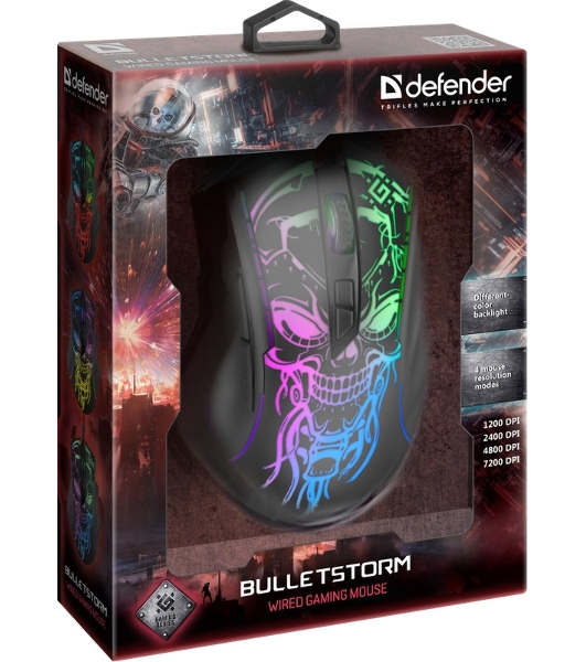 Мышь проводная Defender Bulletstorm GM-928 черный, 7200 dpi, USB, кнопки - 7