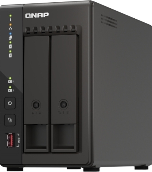 SMB QNAP TS-253E-8G NAS, 2-tray w/o HDD. 2xHDMI-port. 4-core Celeron J6412 2-2.6 GHz, 8Gb DDR, 2x2.5Gb LAN, 2 x M.2 2280 PCIe Gen 3 x2, 2x USB 3.2 Gen 2 (10Gbps) Port, 2x USB 2.0 port