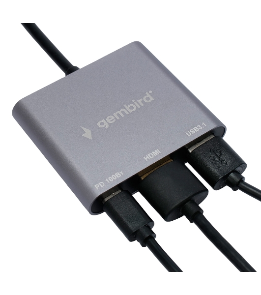 Док-станция Gembird UHB-D2, USB Type-C, USB Type-C PD100W, HDMI, USB Type-C