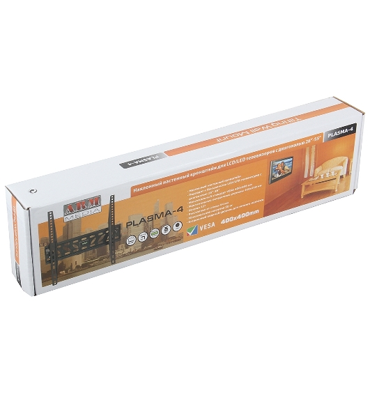 Кронштейн ARM Media PLASMA-4 Плазма тв 26'-55', настенный, 1ст. свободы, VESA 400*400, max 50 кг Черный