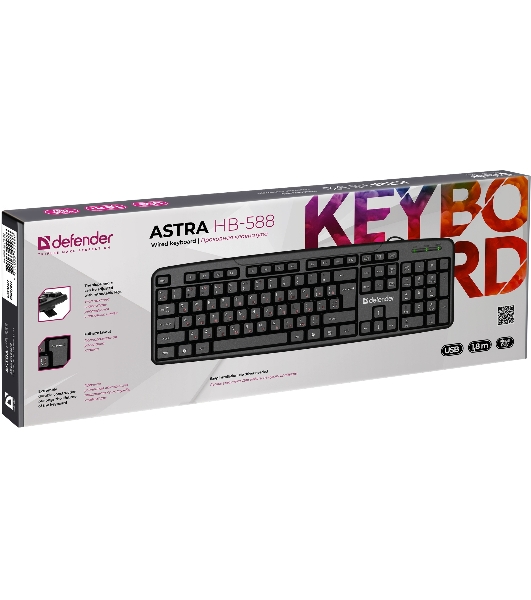 Клавиатура проводная Defender Astra HB-588, USB, черный