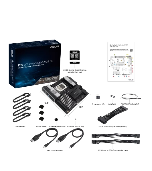 Материнская плата ASUS Pro WS WRX90E-SAGE SE, sTR5, AMD WRX90, 8xDDR5, 4xSATA, 4xM.2, 6xPCI-E 5.0 x16, 1xPCI-E 5.0 x8, 1xVGA, 2xMiniDP, 3x 10Gb LAN, 6xUSB-A 3.2 Gen 2, 1xUSB-A 2.0, 2xUSB-C USB4, 2x3.5 мм, 5.1, SSI EEB