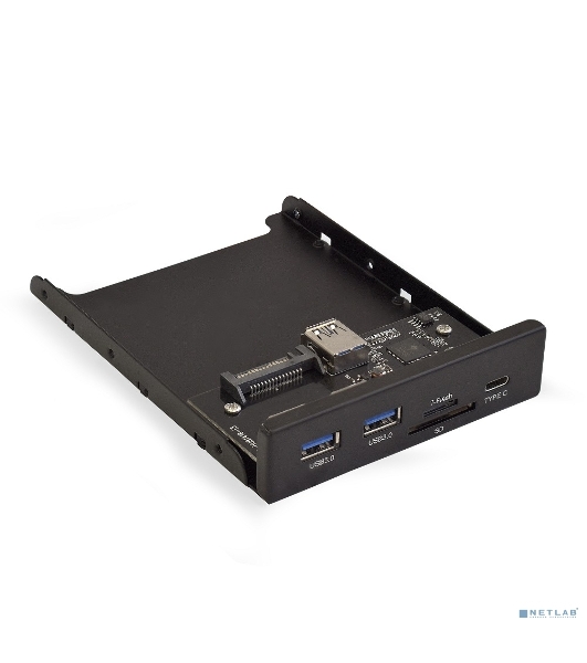 Планка USB на переднюю панель ExeGate U3H-621, 3,5', 2*USB 3.0+1*TypeC+1*SD+TF card, черная, металл, подсоединение к мат. плате