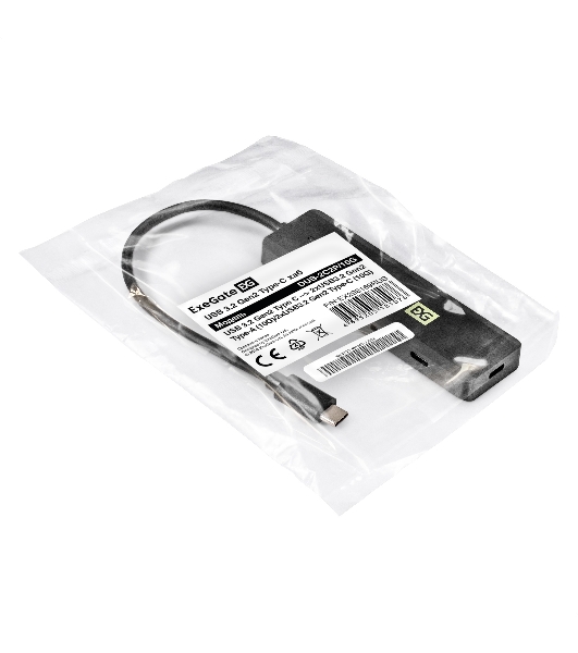USB-концентратор 4-в-1 ExeGate DUB-2C2P/10G (кабель-адаптер USB 3.2 Gen2 Type C --> 2xUSB3.2 Gen2 Type-A (10G)/2xUSB3.2 Gen2 Type-C (10G), SuperSpeed+ USB 10Gbps, Plug&Play, черный)