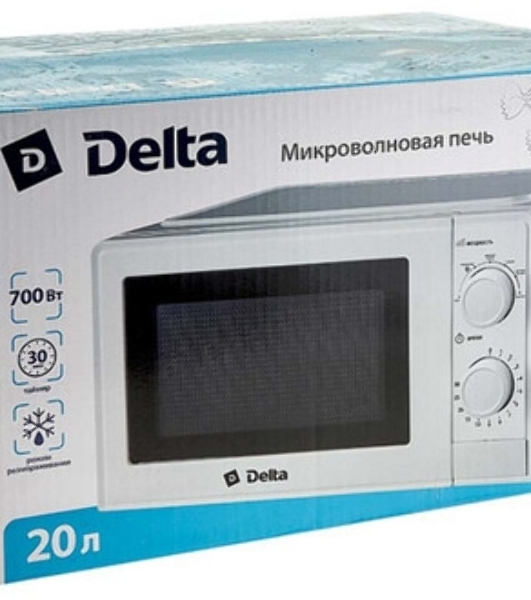 Микроволновая печь Delta DL-84L20 белый, 20 л, 700 Вт, переключатели - поворотный механизм