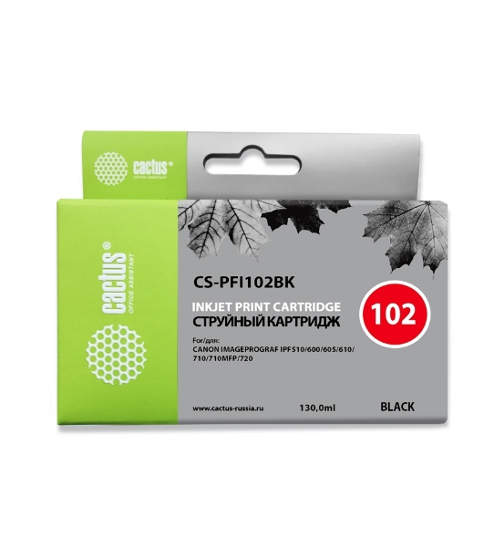 Картридж струйный Cactus CS-PFI102BK черный (130мл) для Canon iPF500/iPF600/iPF700/MFP M40/iPF765/LP17/LP24