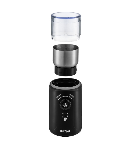Кофемолка Kitfort KT-747 200Вт сист.помол.:ротац.нож вместим.:70гр черный/серебристый