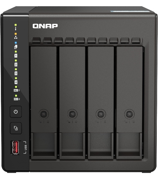 Сетевое хранилище SMB QNAP TS-453E-8G NAS, 4-tray w/o HDD. 2xHDMI-port. 4-core Celeron J6412 2-2.6 GHz, 8Gb DDR, 2x2.5Gb LAN, 2 x M.2 2280 PCIe Gen 3 x2, 2x USB 3.2 Gen 2 (10Gbps) Port, 2x USB 2.0 port
