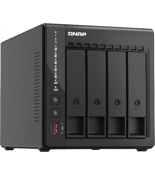 Сетевое хранилище SMB QNAP TS-453E-8G NAS, 4-tray w/o HDD. 2xHDMI-port. 4-core Celeron J6412 2-2.6 GHz, 8Gb DDR, 2x2.5Gb LAN, 2 x M.2 2280 PCIe Gen 3 x2, 2x USB 3.2 Gen 2 (10Gbps) Port, 2x USB 2.0 port