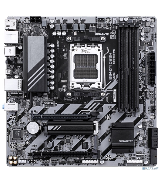 Материнская плата Gigabyte B840M DS3H, AM5, AMD B840, 4xDDR5, 4xSATA, 2xM.2, 1xPCIe 4.0 x16, 1xPCIe 3.0 x4, 2xDP, 1xHDMI, 1x2.5Gb LAN, 3xUSB-A 5Gbps, 8xUSB-A 2.0, 1xUSB-C 5Gbps, 3x3.5 мм, 7.1, mATX