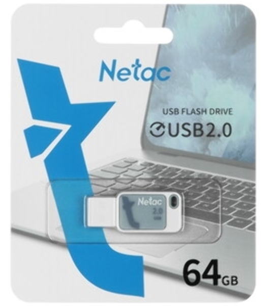 Флешка USB Netac UA31 NT03UA31N-064G-20BL), 64Gb, USB 2.0, R/W 110/45, синий/белый