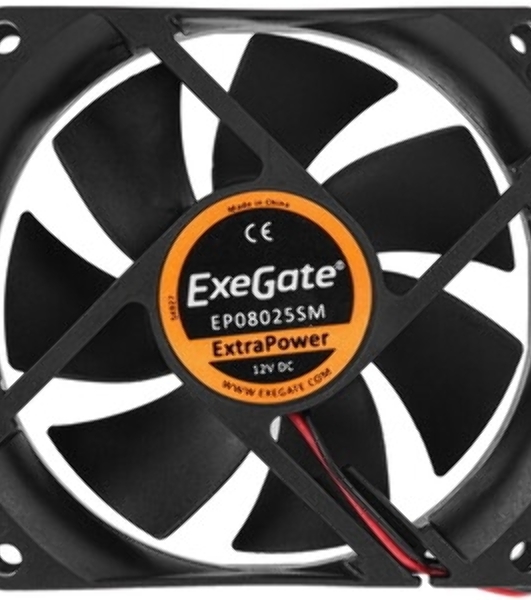 Вентилятор для корпуса ExeGate ExtraPower EP08025SM черный, 80 мм, 2500 об/мин, 25.5 дБ, 2 pin