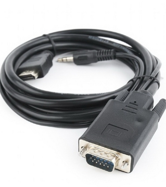 Кабель HDMI->VGA Cablexpert A-HDMI-VGA-03-5M, 19M/15M + 3.5Jack, медь, позол.разъемы, 5м, черный, пакет