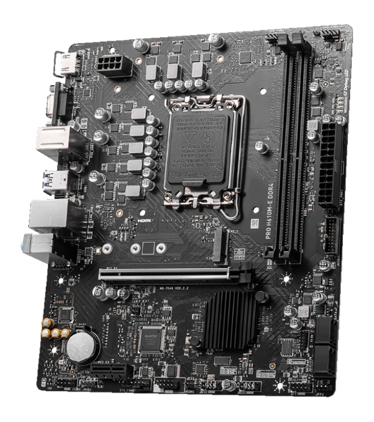 Материнская плата MSI PRO H610M-E DDR4, LGA 1700, Intel H610, 2xDDR4, 4xSATA, 1xM.2, 1xPCIe 4.0 x16, 1xPCIe 4.0 x1, 1xHDMI, 1xVGA, 1xRJ45 1Gb, 2xUSB-A 3.2 Gen 1, 4xUSB-A 2.0, 3x3.5мм, 7.1, mATX