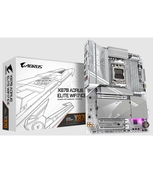 Материнская плата Gigabyte X870 A ELITE WIFI7 ICE, AM5, AMD X870, 4xDDR5, 4xSATA, 4xM.2, 1xPCI-E 5.0 x16, 1xPCI-E 4.0 x4, 1xPCI-E 3.0 x2, 1xHDMI, 1x 2.5Gb LAN, 2xUSB-C 4.0, 2xUSB 3.2 Gen 2, 4xUSB 3.2 Gen 1, 4xUSB 2.0, 2x3.5 мм, 7.1, ATX