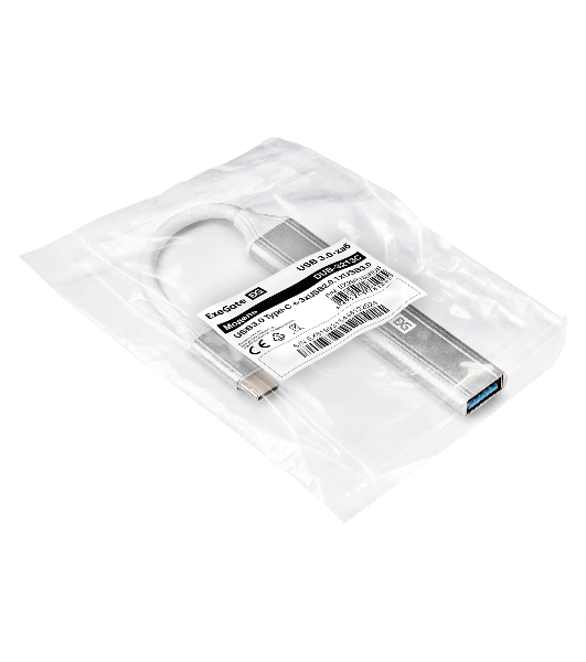USB-концентратор 4-в-1 ExeGate DUB-3213C (кабель-адаптер USB3.0 Type-C --> 3xUSB2.0, 1xUSB3.0, Plug&Play, серебристый)