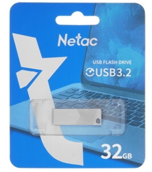 Флешка USB Netac UM1 (NT03UM1N-032G-32PN), 32Gb, USB 3.2, R/W 150/45, серебристый