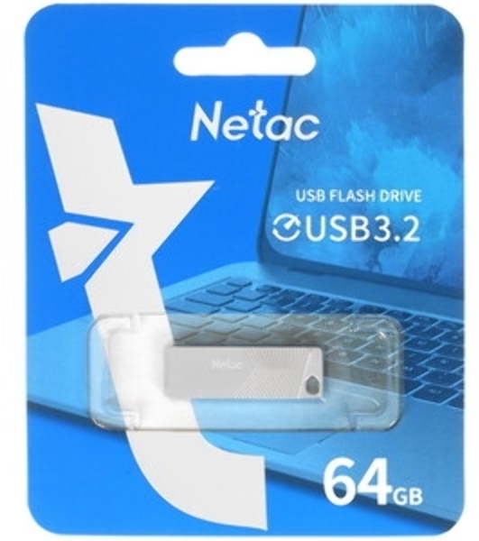 Флешка USB Netac UM1 (NT03UM1N-064G-32PN), 64Gb, USB 3.2, R/W 150/45, серебристый