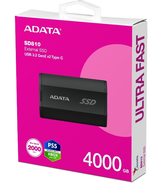 Внешний SSD ADATA SD810, 4TB, USB 3.2 Gen 2x2 Type-C, R/W 2000/2000, черный