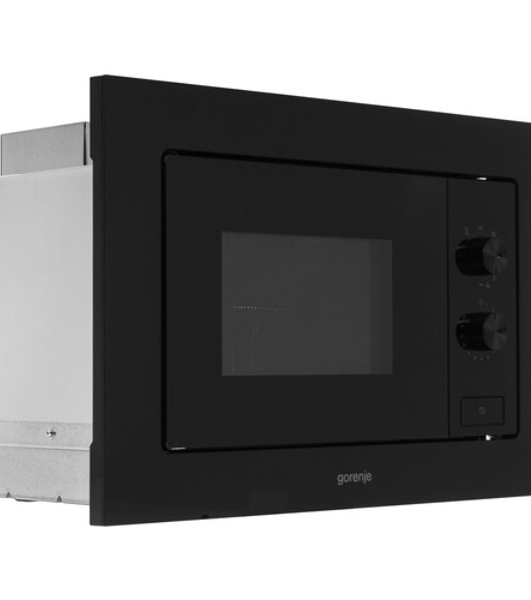 Встраиваемая микроволновая печь Gorenje, 20 л, 5 уровней мощности, 15 автопрограмм, электронное управление, дисплей, гриль, поворотный стол, цвет черный, ВxШxГ 38х56.8х34 см