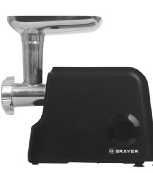 Мясорубка электрическая Brayer BR1612 черный, 2000 Вт, 2.0 кг/мин, реверс, защита от перегрузки, металлический лоток, насадки - 6