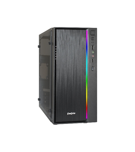 Компьютерный корпус Minitower ExeGate EX283754RUS mEVO-9301-RGb (mATX, без БП, с окном, 2хUSB+1хUSB 3.0, HD аудио, черный с RGb подсветкой)