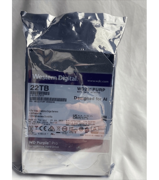 Жесткий диск Western Digital Purple PRO WD221PURP 22Tb 3.5' 7200 RPM 512MB SATA-III All Frame AI для систем видеонаблюдения