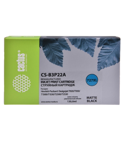 Картридж струйный Cactus CS-B3P22A №727 черный матовый (130 мл) для HP DJ T920/T1500/T2530